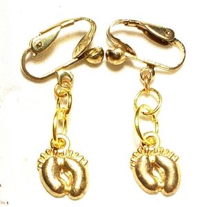 1" Gold Plated BABY FEET Clipon Earrings